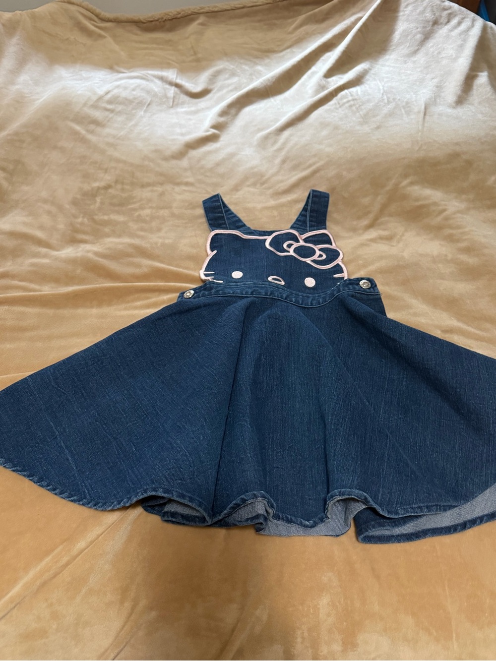 Y2K Sanrio Hello Kitty Girls' Dark Blue Denim Pinafore Skirt Dress Size 5